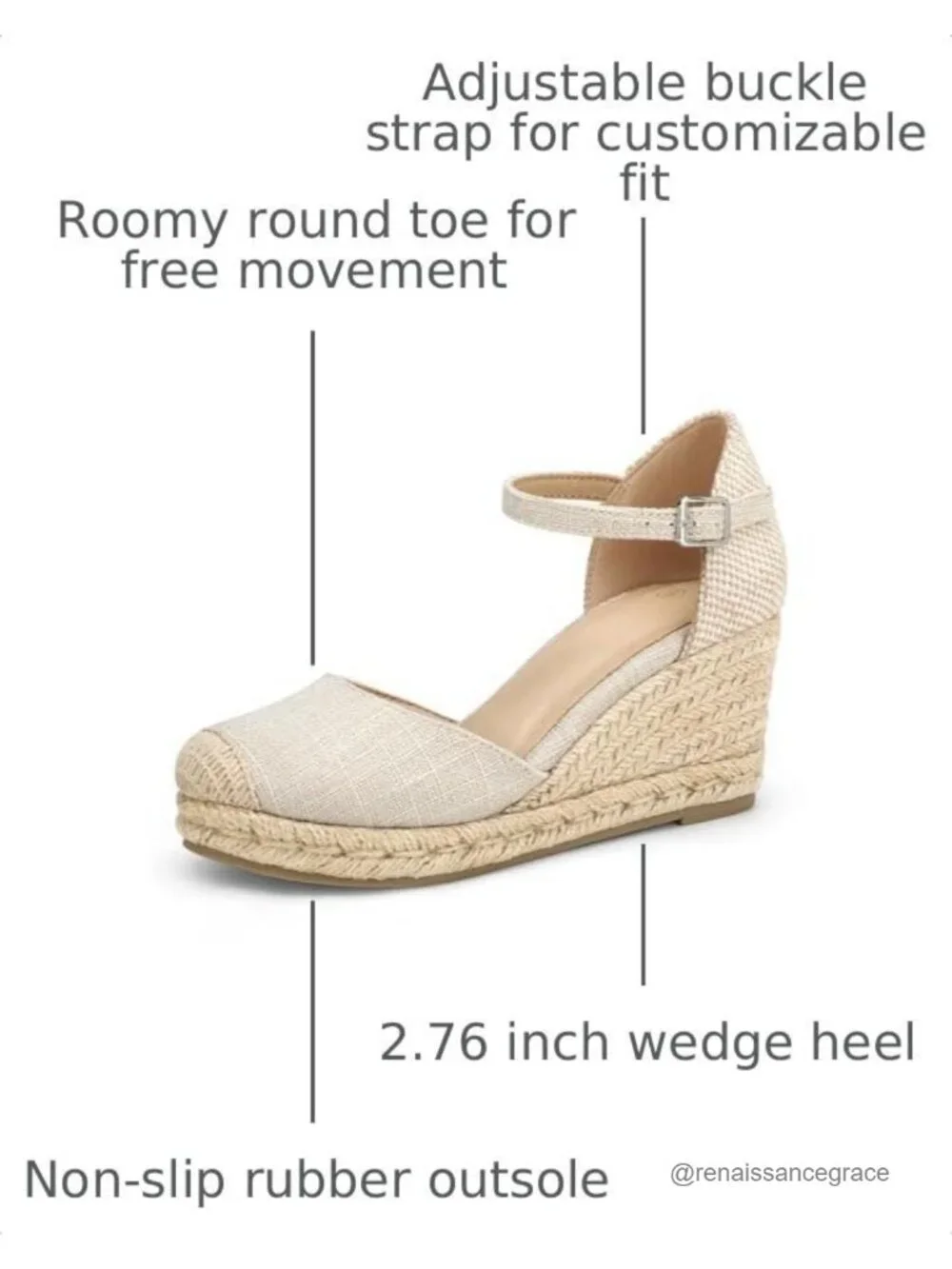 Women's Espadrille Wedge Sandals Closed Toe 2.76
